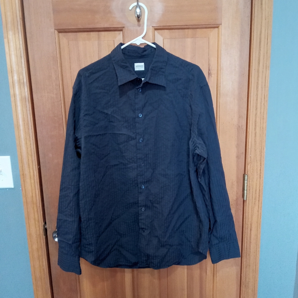 Armani blue black striped dress shirt size XL